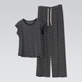 thumbnail image 2 of Women's Striped Two Piece Set, Short Sleeve Top Wide Leg Pants Set, Black and White Stripe Summer Outfits for Women, Casual Lounge Set, Vacation and Maternity Outfits-Black, 2 of 6