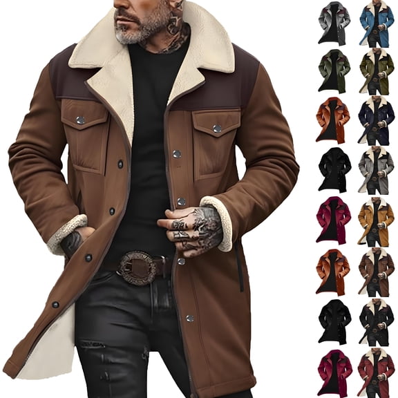 Men's Western Patchwork Zipper Jacket, Faux Suede Long Sleeve Turn-Down Collar Coat with Pockets, Casual Vintage Blouse Outwear for Fall Winter