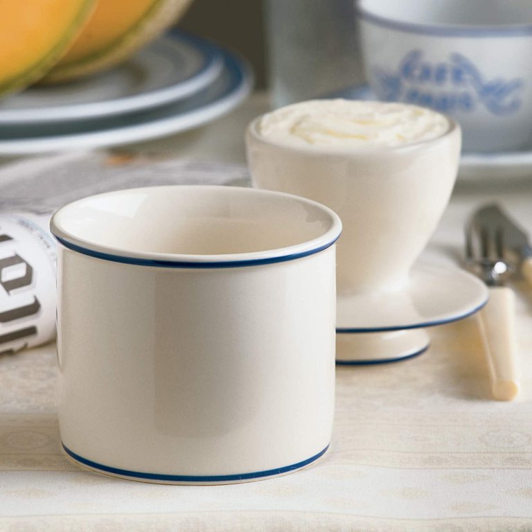 Ceramic Butter Crock - French Butter Dish With Lid, Countertop Butter Keeper, Blue