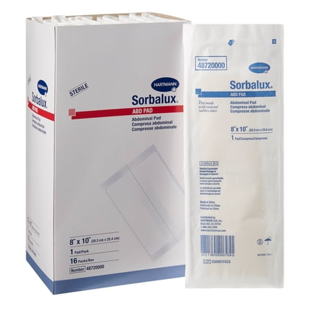 Sorbalux ABD Abdominal Pad Nonwoven Cellulose 1-Ply 8 x 10 inch, Box of 16