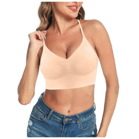 Beige Small Women s Low Back Bra Sports Bras Pack for Women Wire U Shaped Backless Workout Bra Convertible Spaghetti Strap Women Bra Seamless Sleeping Bralette