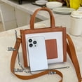 thumbnail image 4 of Women Handbag Large Capacity Contrast Color Buckle Closure Portable Handle Detachable Strap Daily Collocation Multi Purpose Women Faux Leather Tote Purpose Handbag Fashion Accessories, 4 of 11