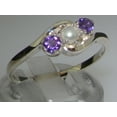 thumbnail image 2 of LBG British Made 10k White Gold Cultured Pearl & Amethyst Womens Trilogy Ring - 33 size options - Size 8.75, 2 of 7
