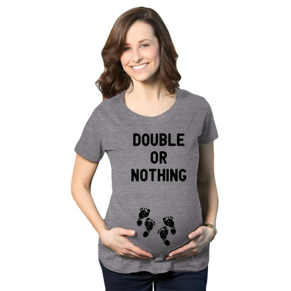 Maternity Double Or Nothing T Shirt Funny Twins Baby Pregnancy Announcement Graphic Tee