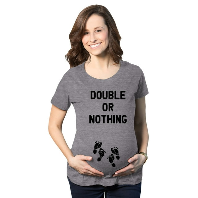 T-shirt de Maternité Double Ou Rien Drôle Jumeaux Bébé Annonce de Grossesse T-Shirt Graphique (Gris Chiné Foncé) - TG