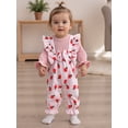 thumbnail image 5 of BemeyourBBs Newborn Newborn Baby Girl Spring Fall Winter Clothes Long Sleeve Romper One Piece Floral Strawberry Print Fake Two Pieces Patchwork Jumpsuit Headband Cute Infant Outfits, 5 of 9