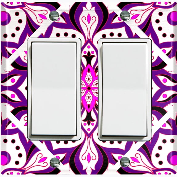 Metal Light Switch Plate Cover Purple Pink Flower Mandala Tile Pattern MDL036