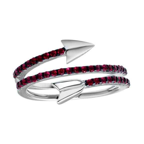 Rhodium Plated 925 Sterling Silver Wrap Arrow Red Ring Band Cubic Zirconia Jewelry Female Size 7