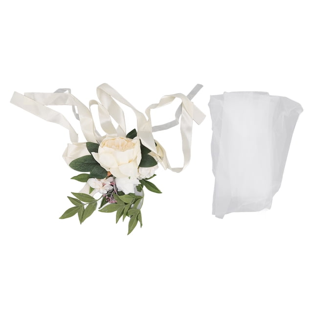 Arreglo artificial para bodas, ceremonias de hotel, decoración floral para sillas forjadas en gasa de color blanco lechoso