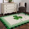 thumbnail image 3 of Area Rugs for Living Room Bedroom, St. Patrick's Day 4'x6' Rug Washable Carpet Runner Indoor Outdoor, Green Shamrock Plaid Beige Spring Non Slip Accent Floor Mats Rug for Kitchen, Office, 3 of 8