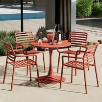 WestinTrends Playa 5-Piece Indoor Outdoor Metal Patio Dining Table Set With Stackable Plastic Patio Arm Chairs, Red