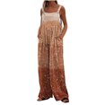 thumbnail image 2 of Sakmal Wide Leg Jumpsuit Women Boho Patchwork Beach Overalls Square Neck Red Sleeveless Long Pants with Pockets, 2 of 7