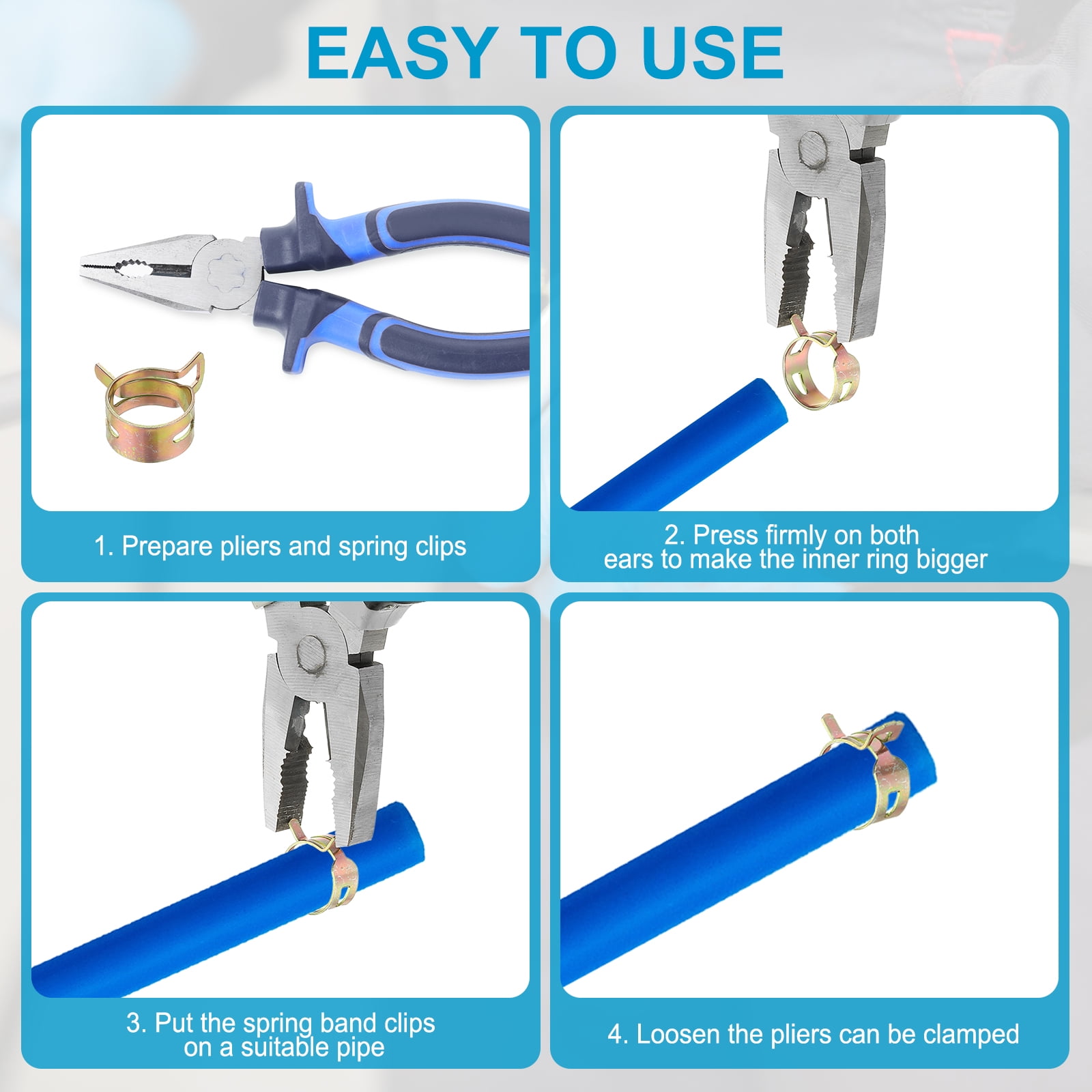 Spring Band Hose Pipe Clamps for 19-22.3 mm OD Hose, 50 Pack Tension Band Clips for Fuel Line Tube Water Pipe, Gold