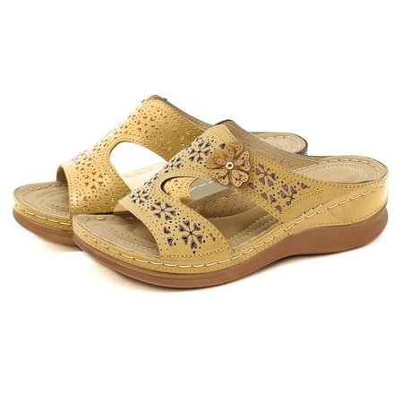 

FITORON Women s Slippers- New Shoes Hollow Flower Sandals Wedge Slippers Yellow 43