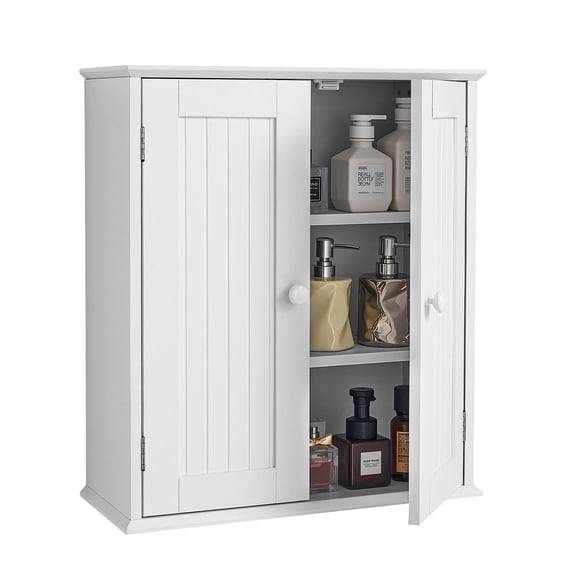 VEVOR Bathroom Wall Cabinet, 2 Doors and Adjustable Shelf, Over the Toilet Storage Medicine Cabinet Wall Mounted, Space Saving Hanging Organizer with Shelves for Laundry Room Kitchen Restroom, White