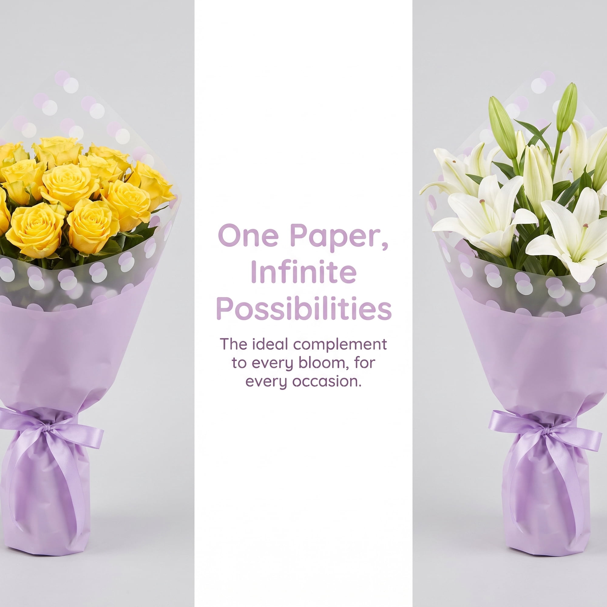 Unique Bargains Polka Dot Waterproof Flower Wrapping Paper Sheets Purple 22.4"x 22.4"