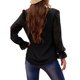 thumbnail image 2 of Qarigey Camiseta de mujer Blusa casual de manga larga con cuello en V de encaje de color sólido Prendas para la parte del cuerpo negro M, 2 of 6