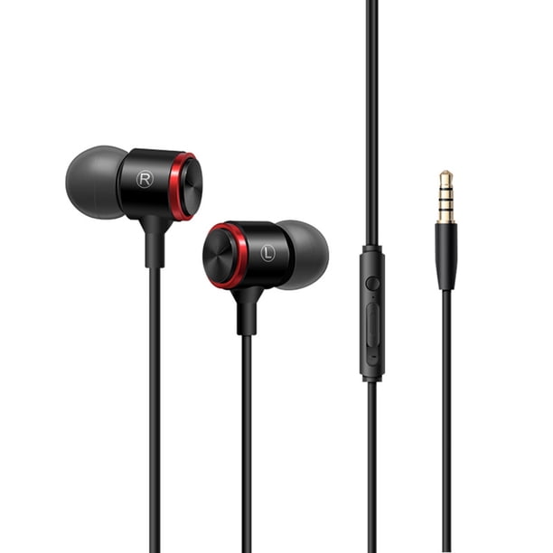 Puerto de 3,5 mm Auriculares de metal en la oreja Control de línea de teléfono Auriculares súper bajos Micrófono Auriculares deportivos con cable Jumpingount PJ7362-01