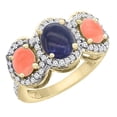 thumbnail image 1 of 14K Yellow Gold Natural Lapis & Coral 3-Stone Ring Oval Diamond Accent, size 7, 1 of 2