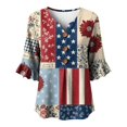 thumbnail image 4 of Wang6 250th Anniversary USA Shirts for Womens Plus Sized America Flag Printed V Neck Tshirts 4th of July Button Tops 3/4 Sleeve Independence Day Graphic Tees 0527liRed2 L, 4 of 4