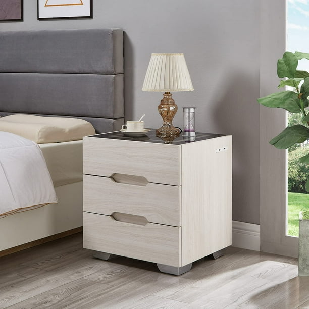 Nightstands Wireless Charging Station and LED Lights, Modern End Side