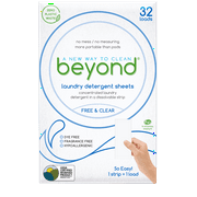 Beyond Concentrated Laundry Detergent Sheets - Free & Clear.  Zero Plastic Waste!   (Pack of 32 Loads)