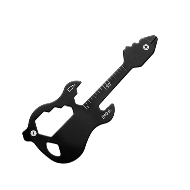Greeniant Tarjeta multifuncional con forma de guitarra, herramienta con mango, abrebotellas portátil, llave inglesa, reparación, llavero, carpas Negro