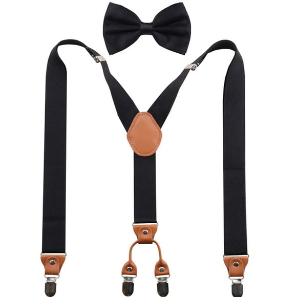 GUCHOL Suspenders Bow Tie for Mens and Women Heavy Duty Elastic Wide Suspenders Strong 4 Metal Clips Adjustable