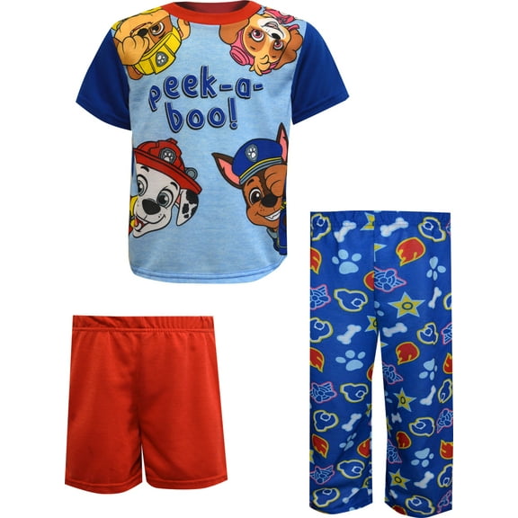 AME Sleepwear Boys Paw Patrol Peek A Boo Toddler 3 Piece Pajamas (3T)