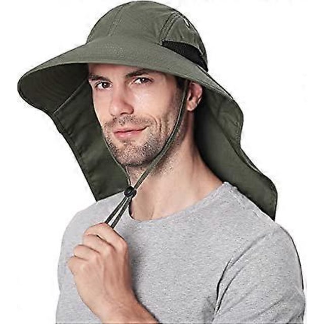 Sombrero para el sol al aire libre para hombre con protección UV, gorra safari, sombrero de pesca de ala ancha con solapa para el cuello, para papá