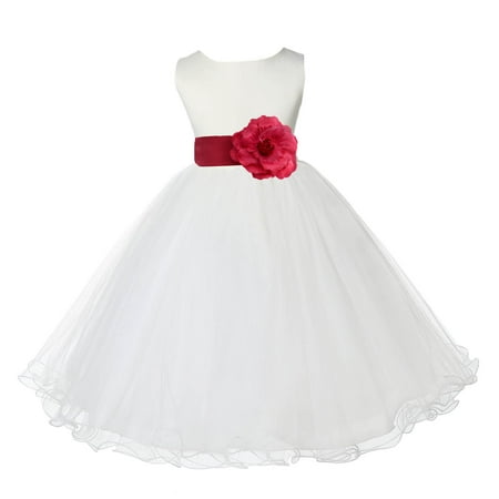 

Ekidsbridal Satin Ivory Watermelon Tulle Rattail Edge Flower Girl Dresses for Communion Baptism Christening Gown Wedding Pageant 829S 4
