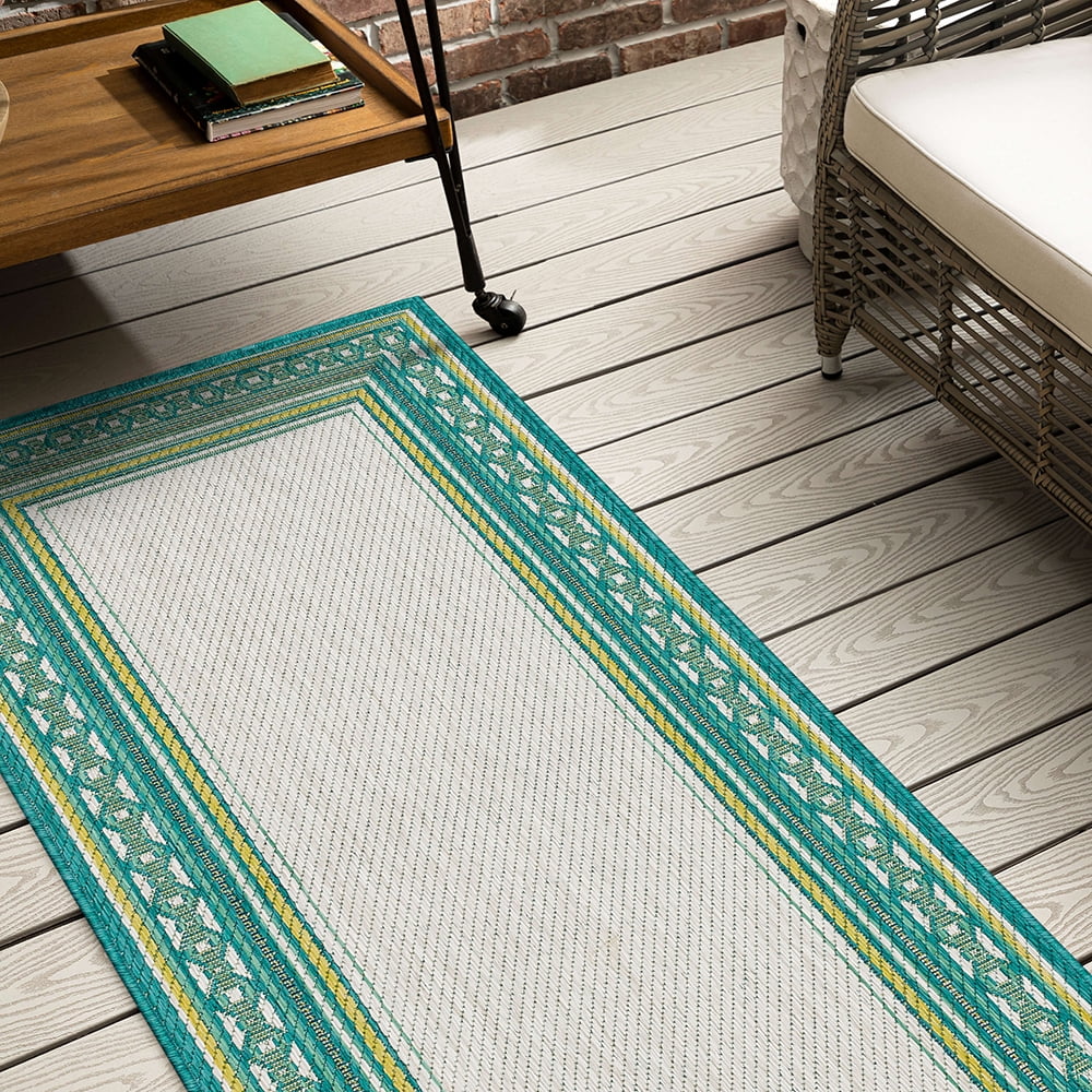 Mohawk Home Islamorada Stripe Outdoor Area Rug, Teal, 2' 6" x 6'