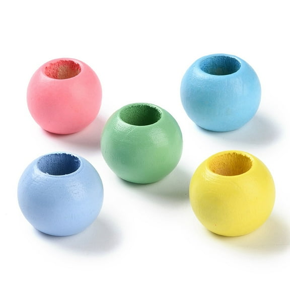 50pcs Printed Wood Beads Large Hole Beads Round Mixed color 20x15.5mm Hole: 10mm