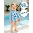 thumbnail image 3 of Miaouyo Toddler Girls Rash Guard Swimsuit Rompers Floral Print Baby Ruffles Bathing Suit Swimwear with Swim Cap and Headband, 3 of 9