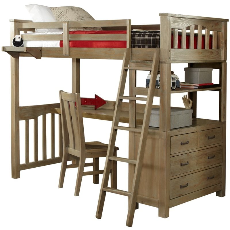 Bowery Hill Solid Wood Twin Loft Bed, Twin Loft Bed With Desk And Dresser