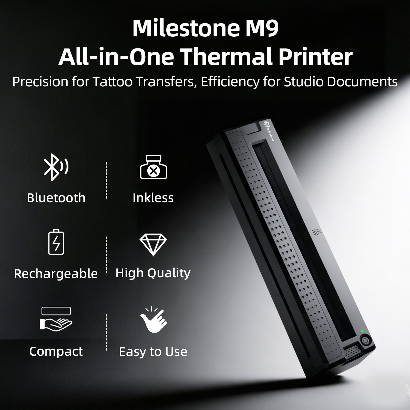 Milestone 2-in-1 Wireless Tattoo Stencil Printer Machine, Portable Thermal Tattoo Stencil & Document Printer Compatible with iOS Android PC