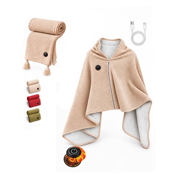 2027 Upgrade Heated Shawl Wraps for Women,Cordless Ceated Blanket USB Portable Heated Cape Zipper,Washable Wireless Shawl with 3 Heat Settings & Fast Heating for Office Travel Car