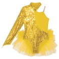 thumbnail image 3 of YONGHS Kids Girls Sequins Feather Tulle Skirted Leotard Unitard Latin Modern Jazz Dance Costume Gold 6, 3 of 5