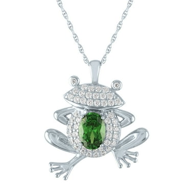 Brilliance Fine Jewelry Frog Pendant Simulated Emerald & CZ Necklace in Sterling Silver, 18”