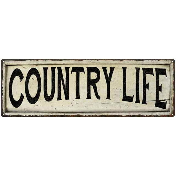 COUNTRY LIFE Farmhouse Style Wood Look Sign Gift 6x18 Metal Decor 106180028127