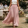 thumbnail image 2 of Zynoxe Womens Maxi Skirts Casual Ruched Elastic Drawstring High Waist Boho Skirts Versatile Elegant Dating Breathable Travel Boho Skirts Pink L, 2 of 7
