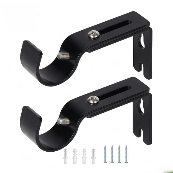 2 PCS Premium Curtain Rod Brackets for Wall - Adjustable Hooks, High Hardness Iron Holders for 1 Inch Rod - Black