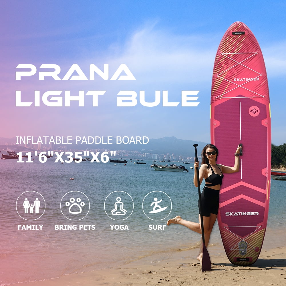 Skatinger 11'6"x35" Super Wide Inflatable Paddle Board, Ultra Stable Stand Up for 450lb/3 People, w/100L Backpack & US Fin