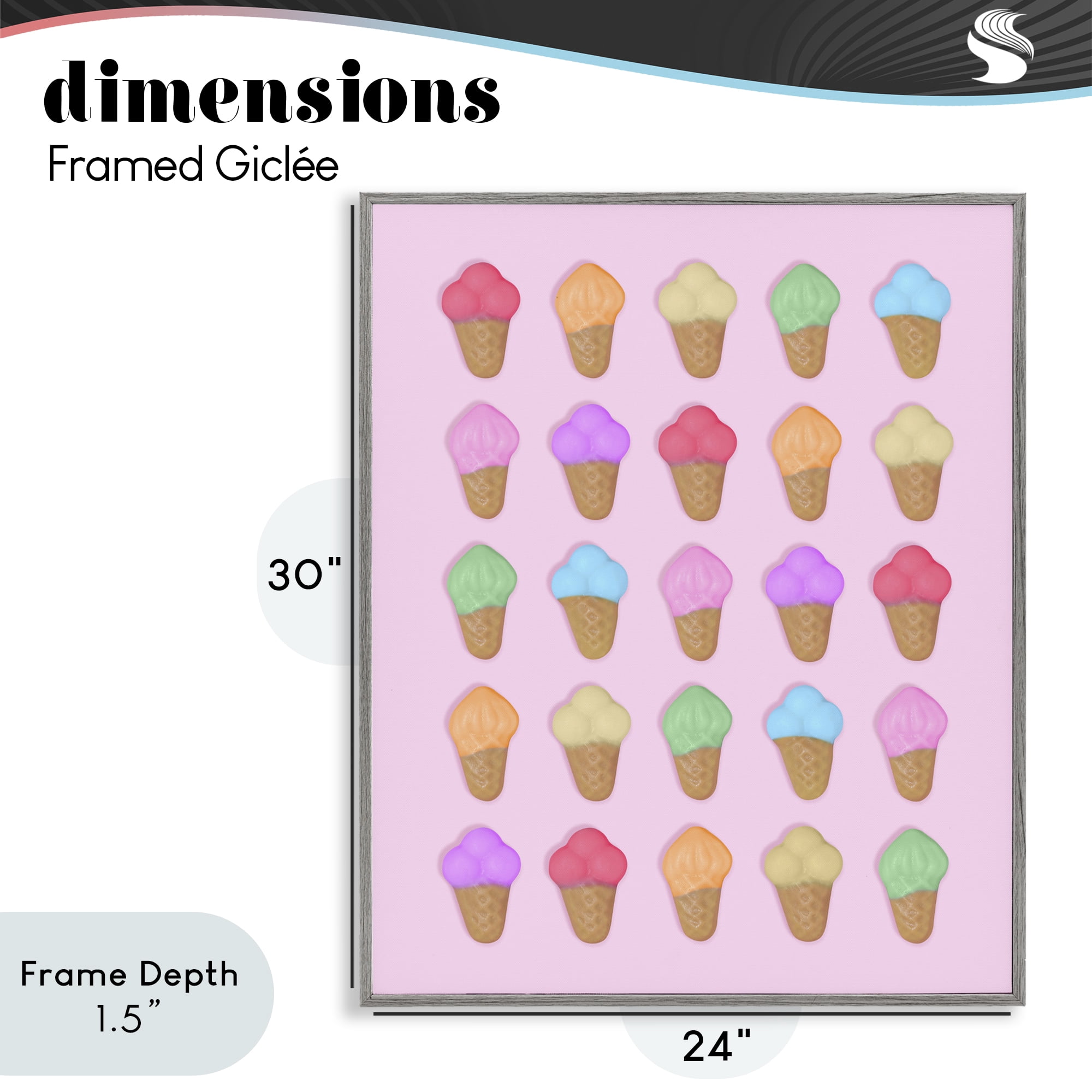 Stupell Industries Ice Cream Shaped Candies Gray Framed Giclee Art, design by LISH Creative