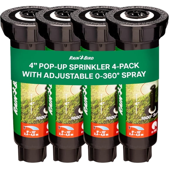 1804VAN 1800 Series Professional 4 Inch Pop Up Sprinkler Head, 4 Pack - Lawn Sprinkler with Adjustable 0-360 Degree Arc Nozzle Pattern, Up to 15 Ft Spray Distance, 1/2 in NPT Threaded Inlet