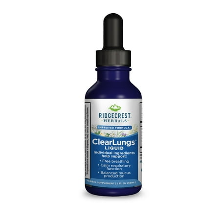 Ridgecrest Herbals ClearLungs Liquid Herbal Wellness Supplement, Orange Flavor Alcohol Free for Adults and Kids, Natural Lung Formula (2 fl oz, 29 Servings)