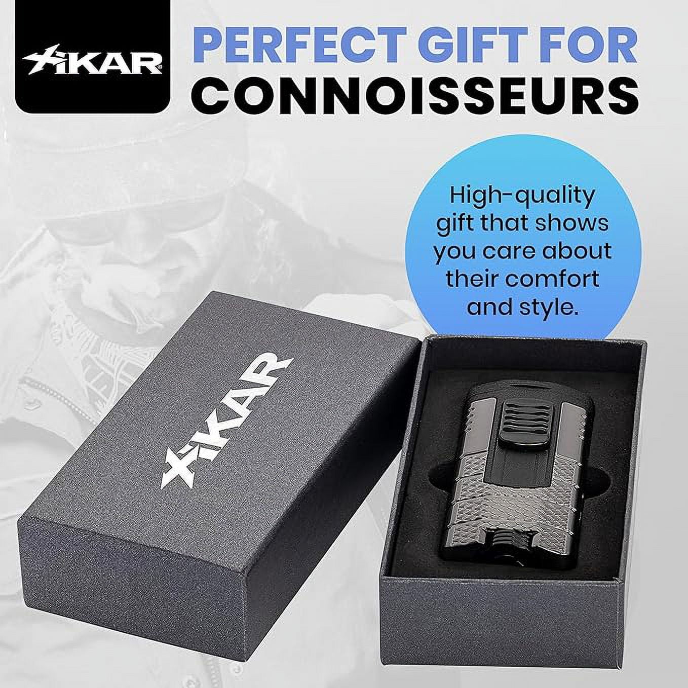 Xikar Tactical Triple Jet Flame Lighter, Ergonomic Metal Body, Gunmetal & Black