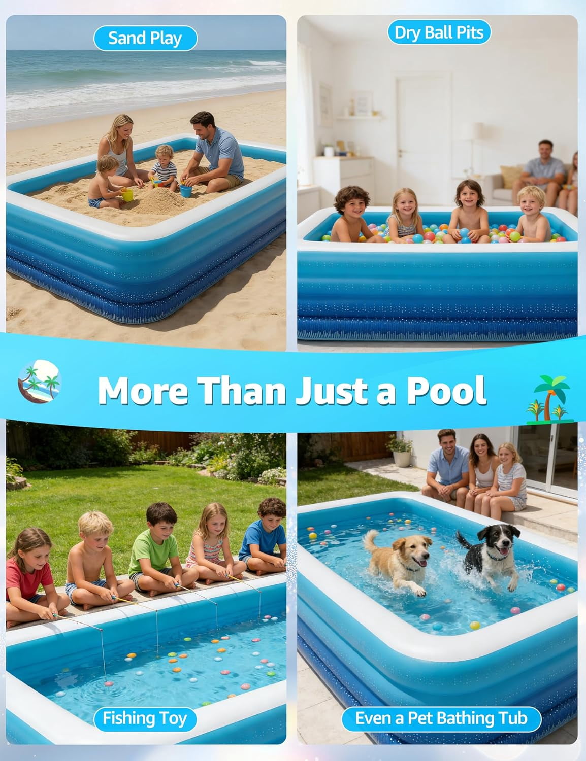 120" Large Inflatable Pool for Kids & Family, 4-Layer Thickened Blow Up Pool (Stronger Than 3-Layer), 0.32mm Heavy Duty PVC, Durable Swimming Pool for Adults, Kids & Pets Backyard Summer Blue