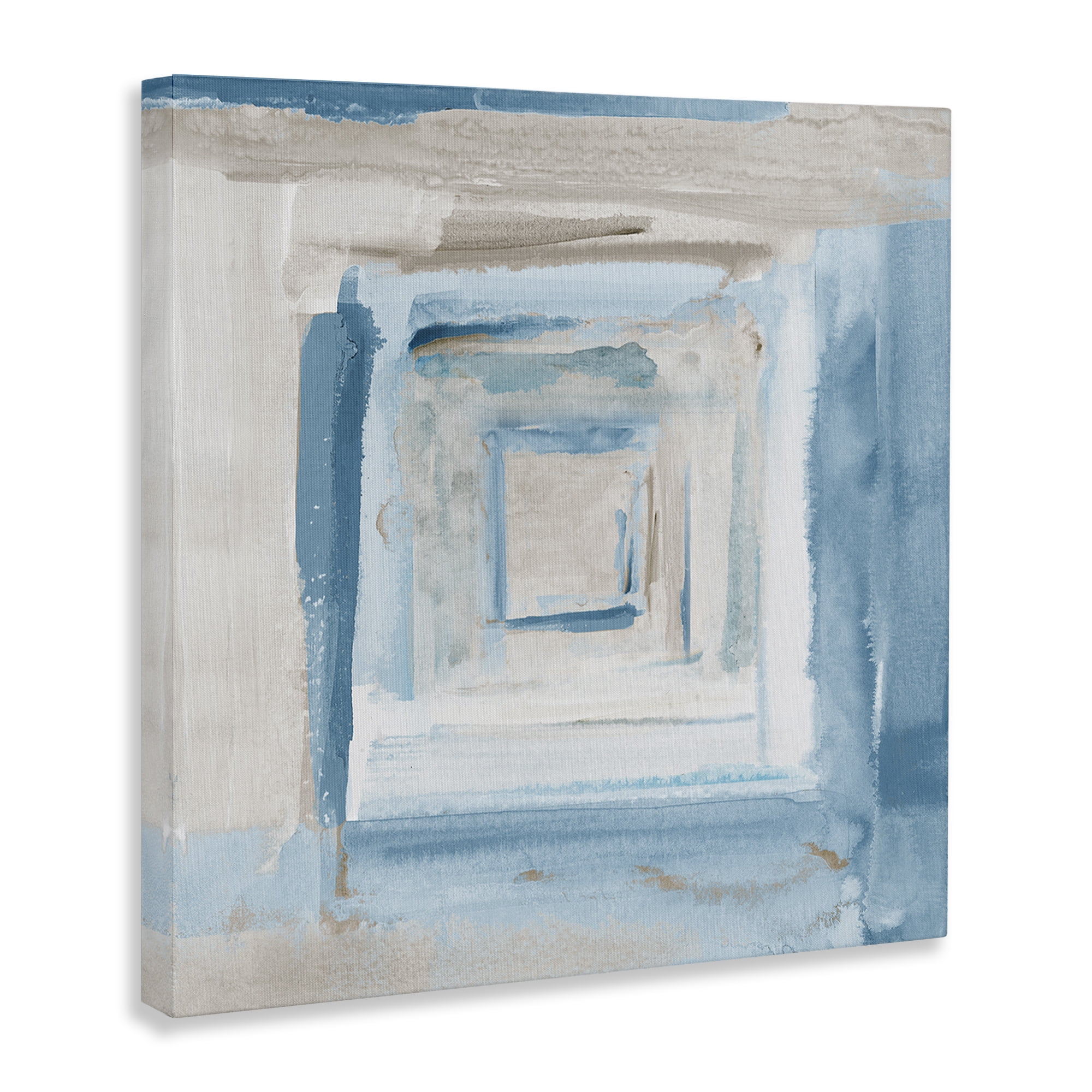 Stupell Industries Blue Layered Squares Abstract Painting Gallery Wrapped Canvas Art Print Wall Art, 36 x 36