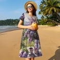 thumbnail image 4 of Picia Lilacs Teapot Scenic Painting Pattern Women's Short Sleeve Summer Dress Pleated Loose Swing Knee Length Short Sleeve Swing Dresses, 4 of 6